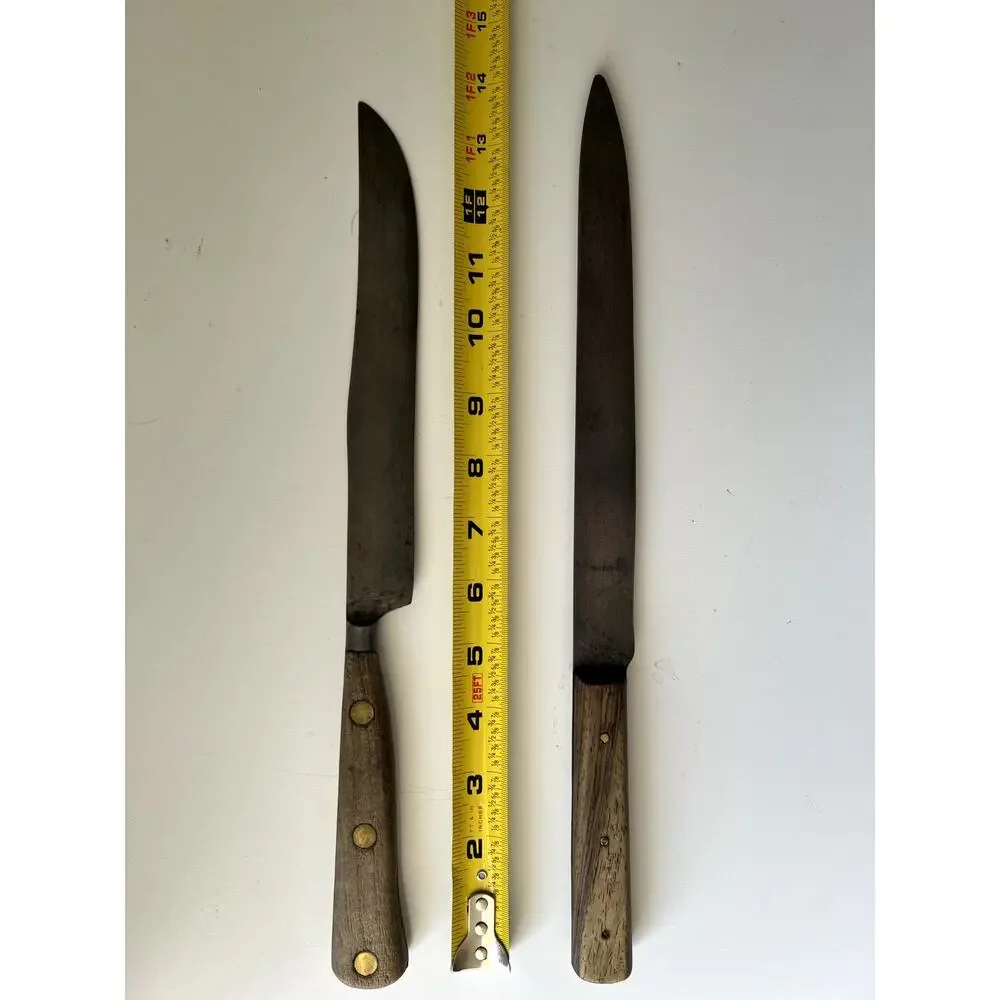 Vintage Rustic Kitchen Cutlery All Wooden Handles Full Tang Working Condition